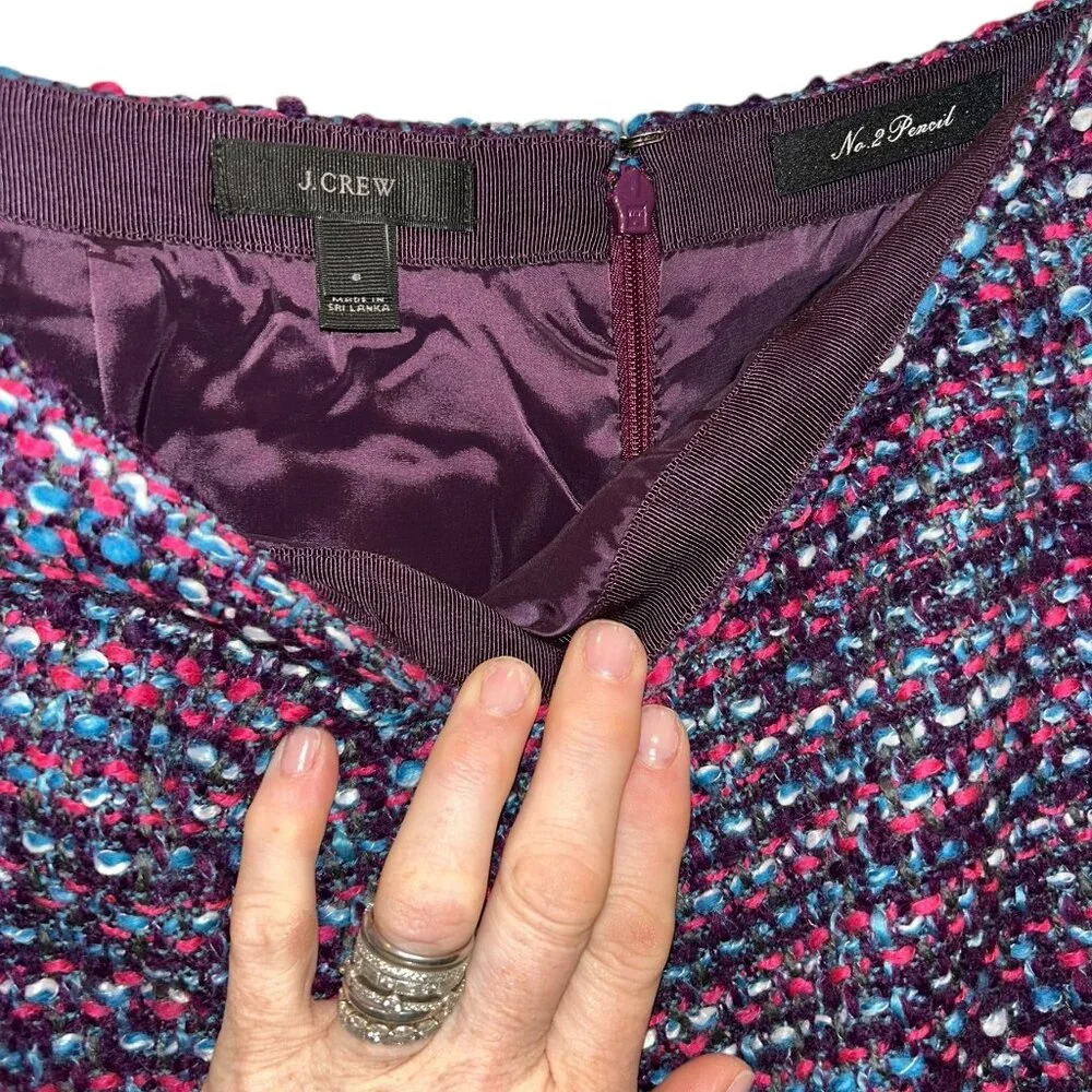 J. crew pink purple wool tweed  No 2 Pencil skirt 6